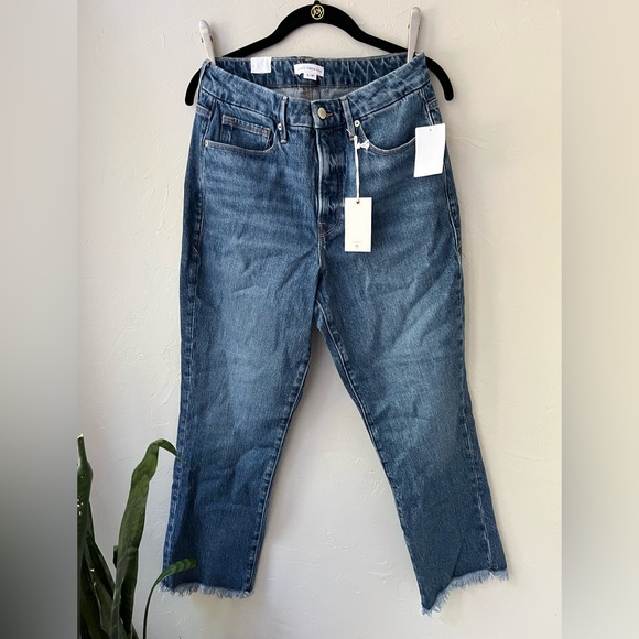 🦋GOOD AMERICAN GOOD BOY FRAY FRINGE HEM HIGH WAIST JEANS 4/27 - Picture 2 of 5